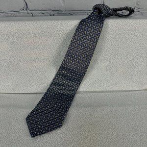 Geoffrey Beene 100% Silk Blue Geometric Boxed Dotted 3 3/4 inch Neck Tie‎
